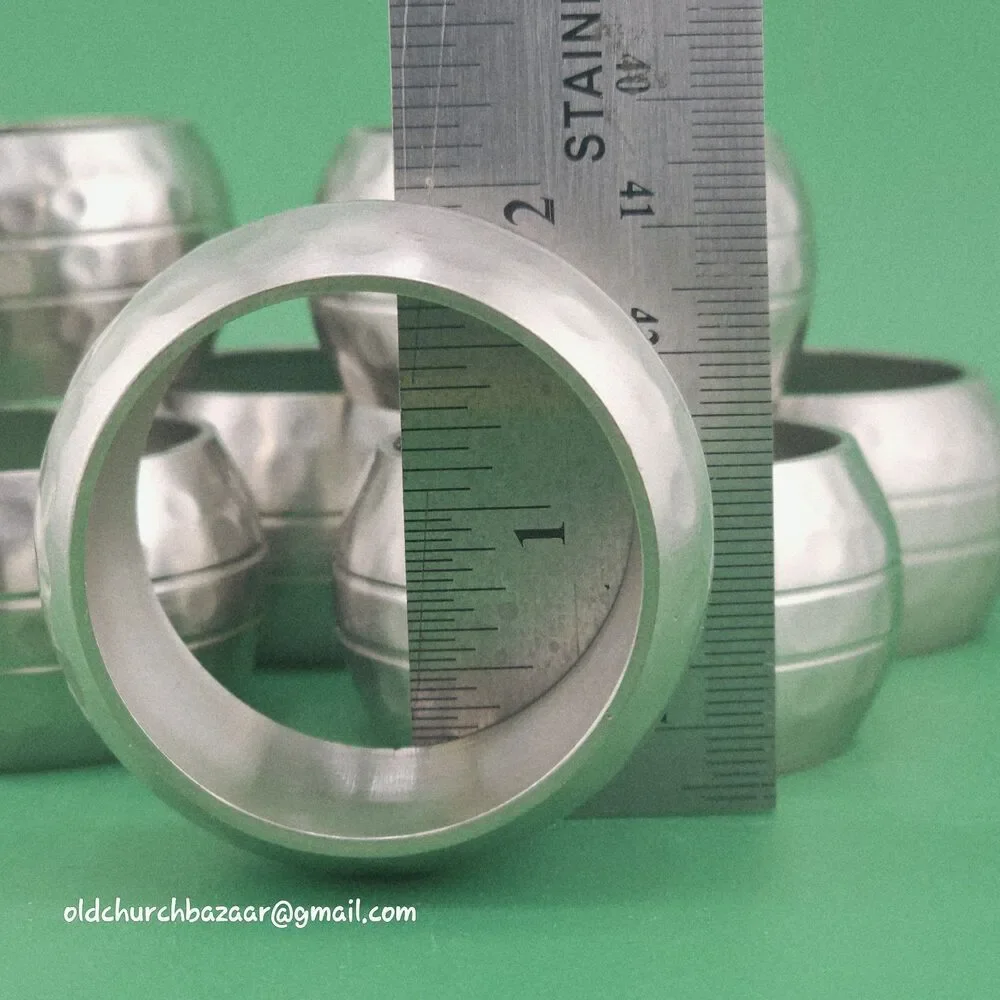 Silver-tone Hand Hammered Look Metal Stainless Napkin Rings Set Of 8